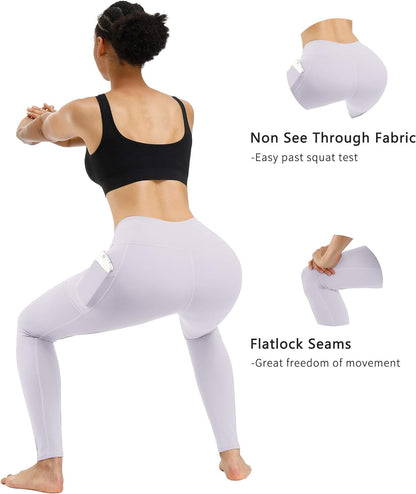 3 Pack High Waist Yoga Pants, Pocket Yoga Pants Tummy Control Workout Running 4 Way Stretch Yoga Leggings
