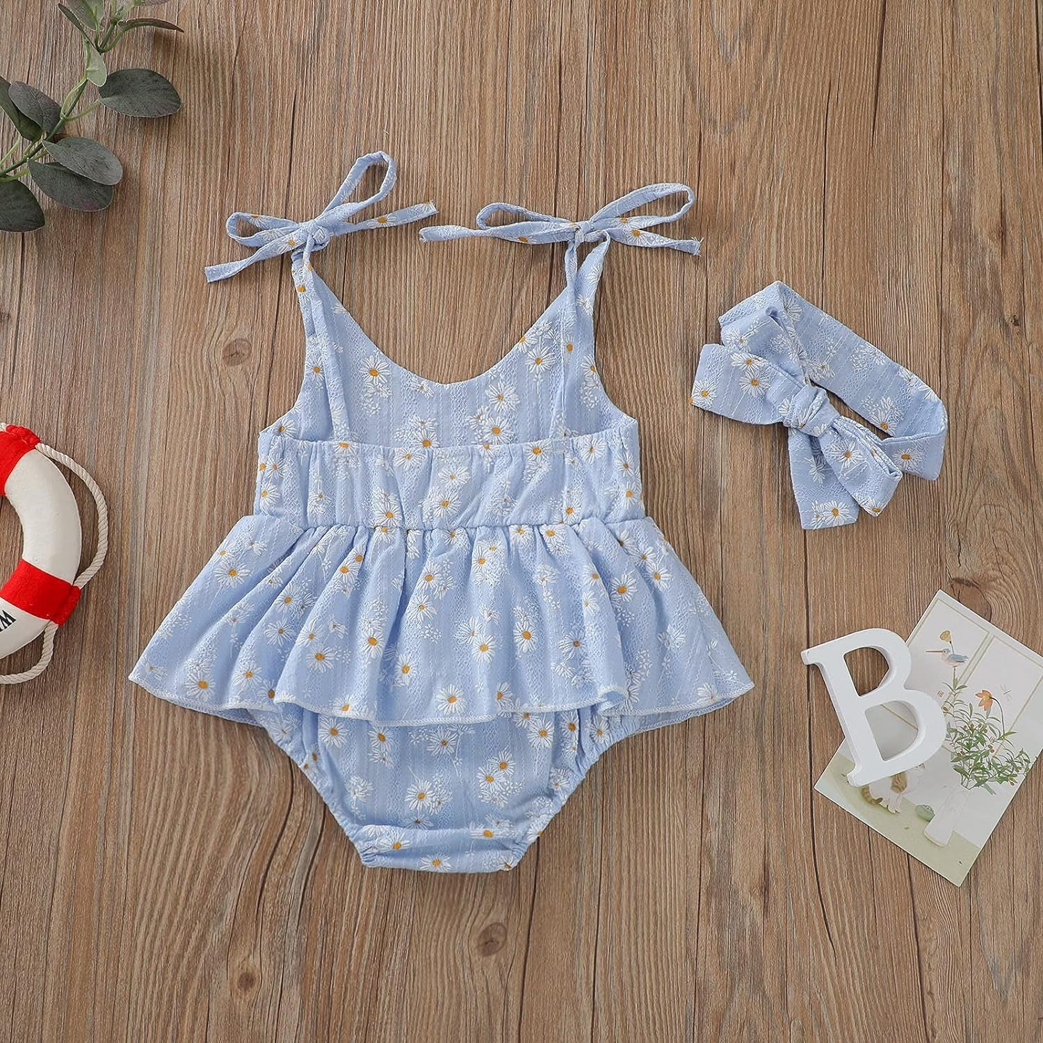 Baby Girls Daisy Playsuits Bodysuit+Headband Print Halter Romper Floral Jumpsuit Infant Summer Clothes