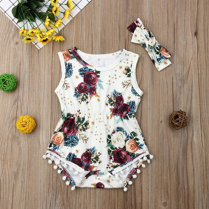 Newborn Kids Baby Girls Clothes Floral Jumpsuit Romper Playsuit Backless Ruffle Headband Sunsuit Outfits