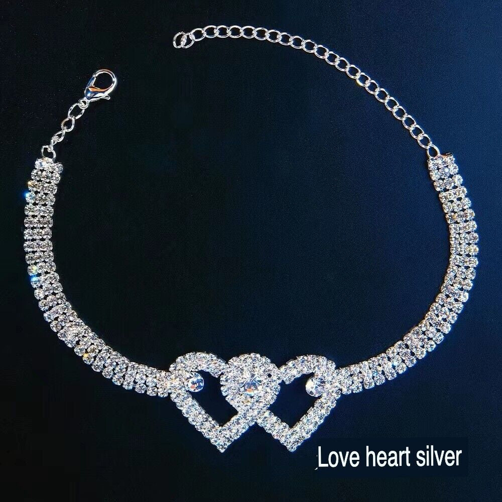Double Heart Anklet Bracelet Love Barefoot Chain Bling Crystal Ankle Bracelet US