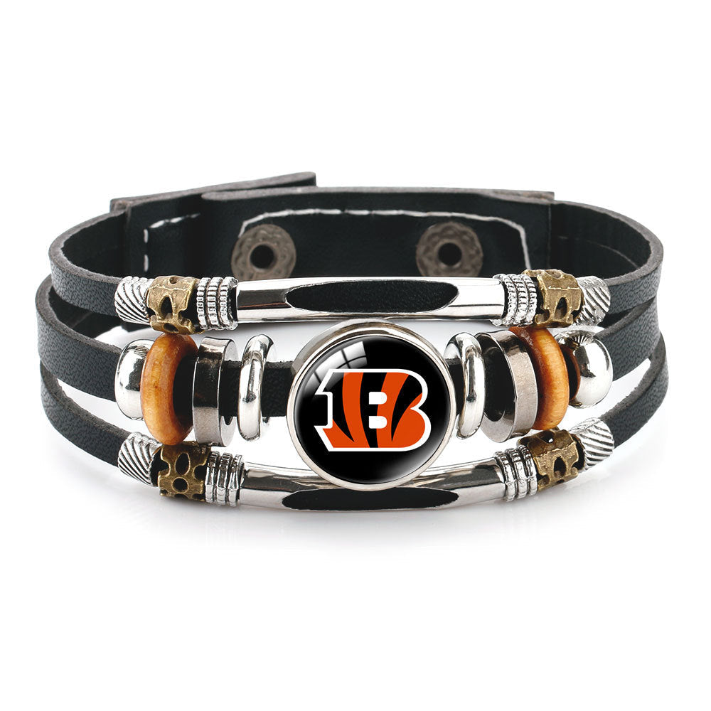 Leather Sports Team Logo Bracelet – Adjustable Fans Wristband Gift for Game Day & Holidays