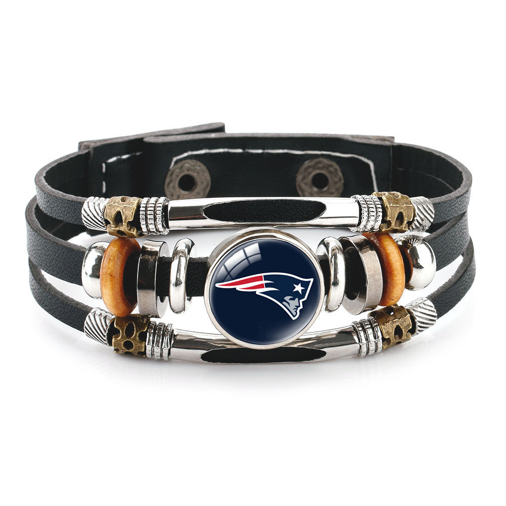 Leather Sports Team Logo Bracelet – Adjustable Fans Wristband Gift for Game Day & Holidays