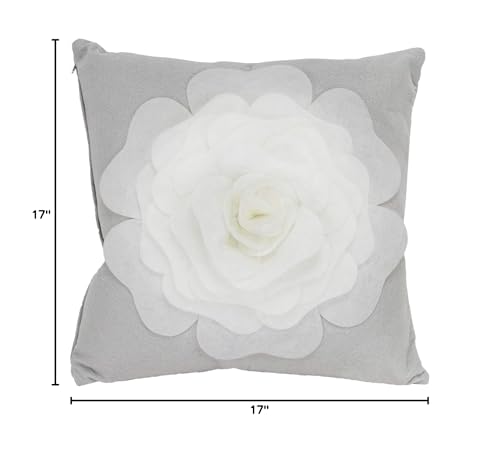 Fennco Styles Large Felt 3D Rose Decorative Throw Pillow 17 x 17 Inch - Flower Pillow for Couch, Home Décor, Bedroom Décor and Holiday, Housewarming Gift