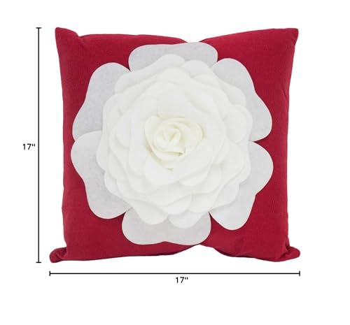 Fennco Styles Large Felt 3D Rose Decorative Throw Pillow 17 x 17 Inch - Flower Pillow for Couch, Home Décor, Bedroom Décor and Holiday, Housewarming Gift
