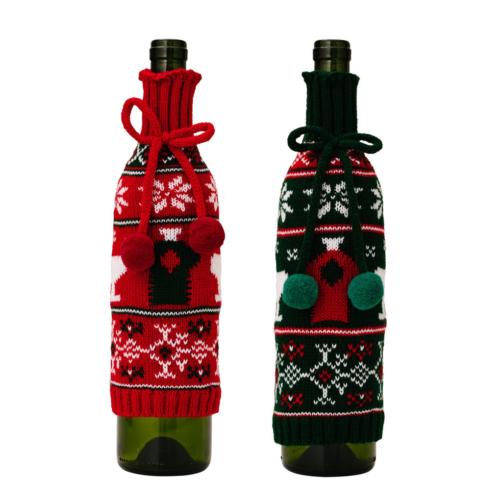 Christmas decoration items, knitted sweaters, wine bottle covers, bow ties, wool balls, red wine covers, bar decoration wine covers