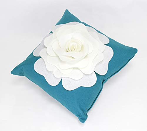 Fennco Styles Large Felt 3D Rose Decorative Throw Pillow 17 x 17 Inch - Flower Pillow for Couch, Home Décor, Bedroom Décor and Holiday, Housewarming Gift