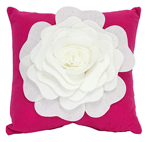 Fennco Styles Large Felt 3D Rose Decorative Throw Pillow 17 x 17 Inch - Flower Pillow for Couch, Home Décor, Bedroom Décor and Holiday, Housewarming Gift