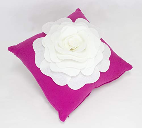 Fennco Styles Large Felt 3D Rose Decorative Throw Pillow 17 x 17 Inch - Flower Pillow for Couch, Home Décor, Bedroom Décor and Holiday, Housewarming Gift
