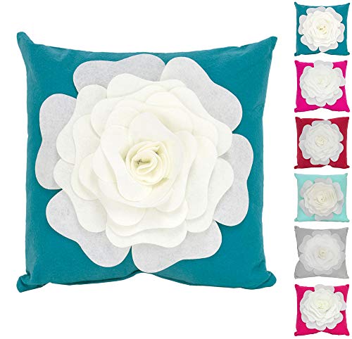 Fennco Styles Large Felt 3D Rose Decorative Throw Pillow 17 x 17 Inch - Flower Pillow for Couch, Home Décor, Bedroom Décor and Holiday, Housewarming Gift