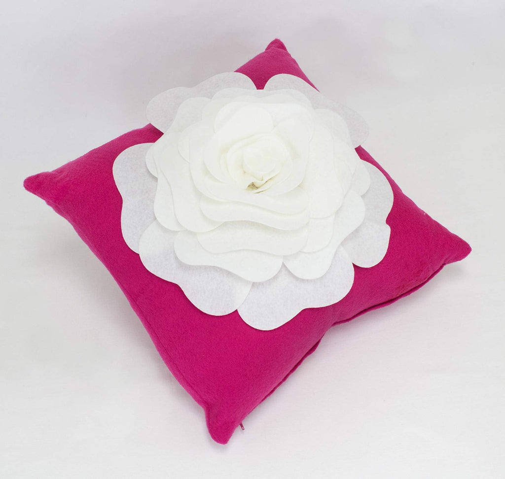 Fennco Styles Large Felt 3D Rose Decorative Throw Pillow 17 x 17 Inch - Flower Pillow for Couch, Home Décor, Bedroom Décor and Holiday, Housewarming Gift