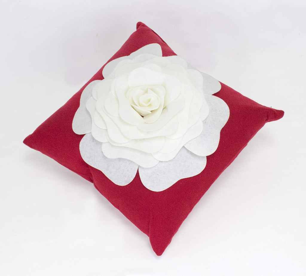 Fennco Styles Large Felt 3D Rose Decorative Throw Pillow 17 x 17 Inch - Flower Pillow for Couch, Home Décor, Bedroom Décor and Holiday, Housewarming Gift
