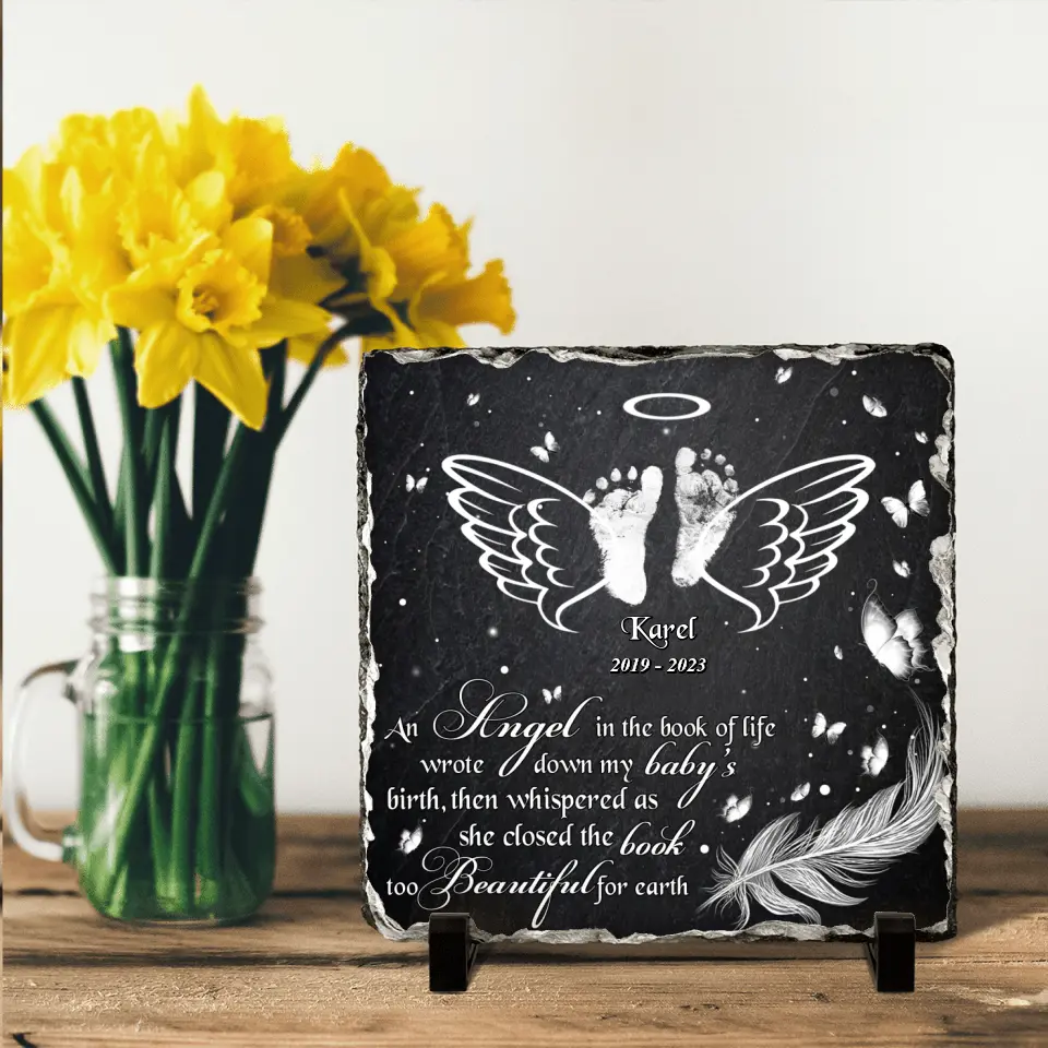 Personalized Baby In Heaven Square Lithograph - Memorial Gift Idea for Mother's Day/Father's Day - An Angel In The Book Of Life Wrote Down My Baby's Birth