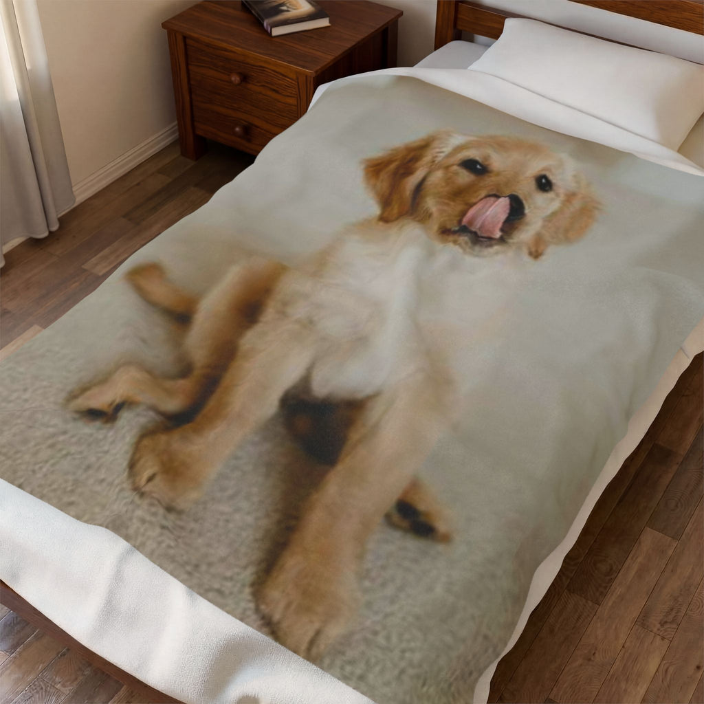 Velveteen Plush Blanket – Cute Golden Retriever Puppy Photo Throw