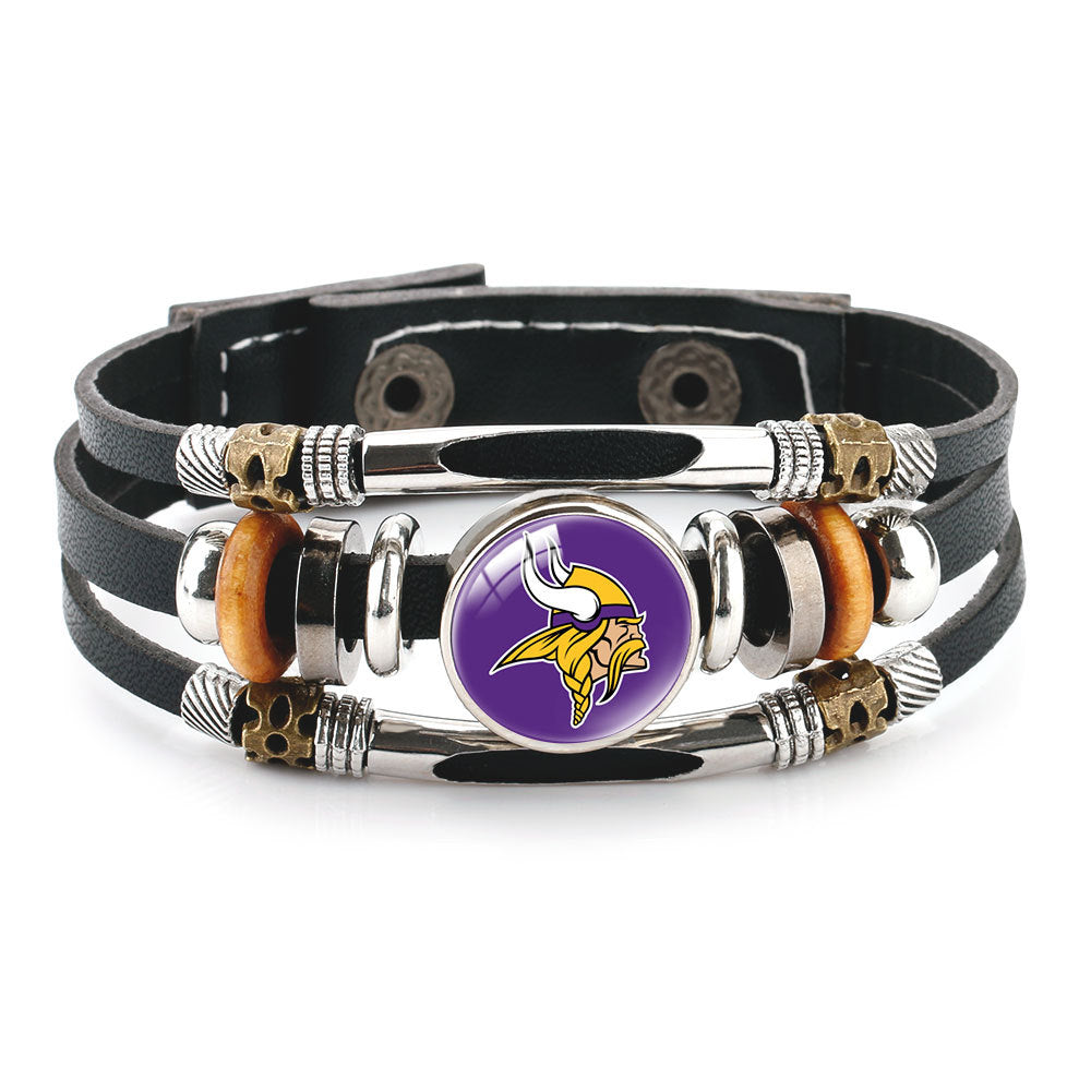 Leather Sports Team Logo Bracelet – Adjustable Fans Wristband Gift for Game Day & Holidays