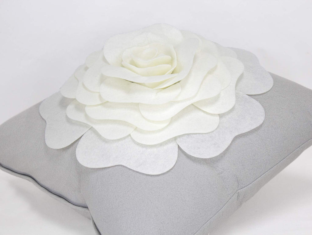 Fennco Styles Large Felt 3D Rose Decorative Throw Pillow 17 x 17 Inch - Flower Pillow for Couch, Home Décor, Bedroom Décor and Holiday, Housewarming Gift