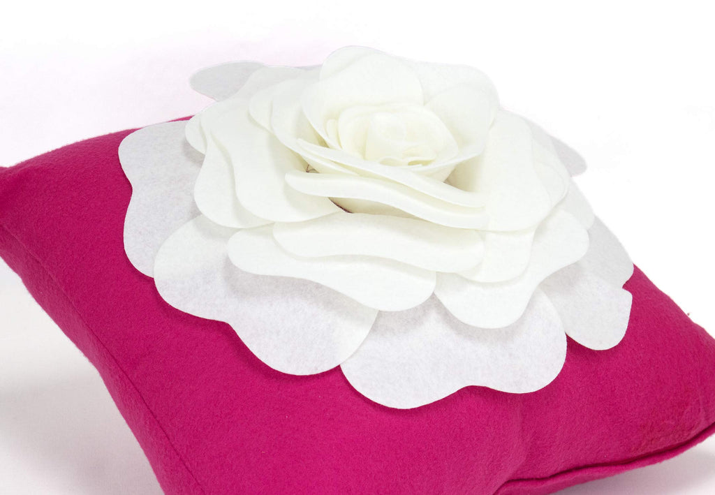 Fennco Styles Large Felt 3D Rose Decorative Throw Pillow 17 x 17 Inch - Flower Pillow for Couch, Home Décor, Bedroom Décor and Holiday, Housewarming Gift