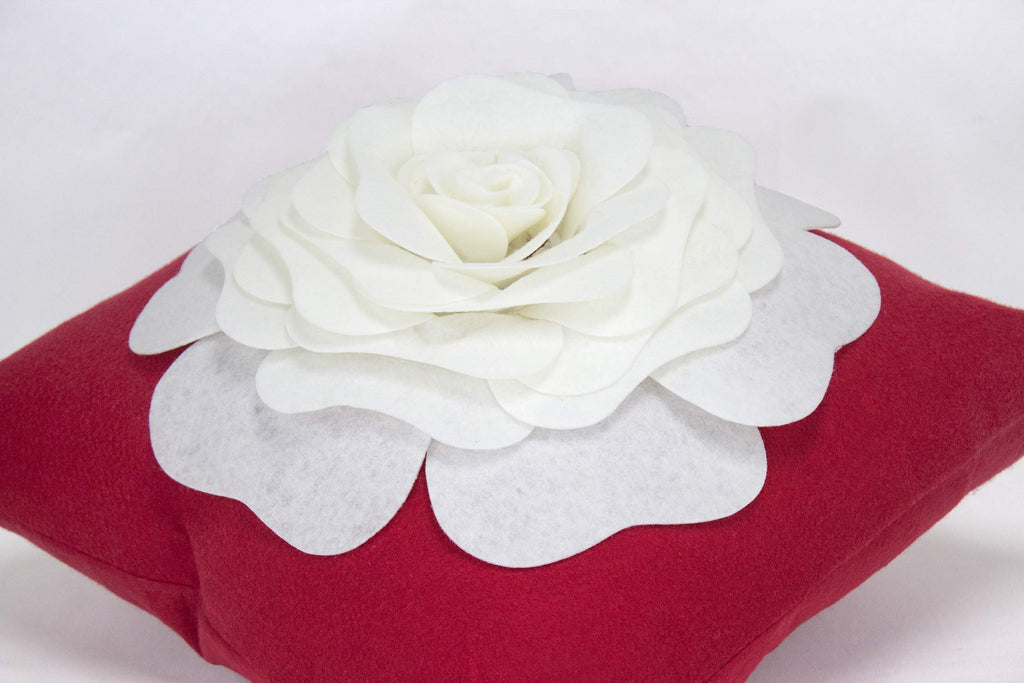 Fennco Styles Large Felt 3D Rose Decorative Throw Pillow 17 x 17 Inch - Flower Pillow for Couch, Home Décor, Bedroom Décor and Holiday, Housewarming Gift