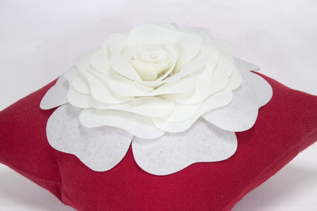 Fennco Styles Large Felt 3D Rose Decorative Throw Pillow 17 x 17 Inch - Flower Pillow for Couch, Home Décor, Bedroom Décor and Holiday, Housewarming Gift