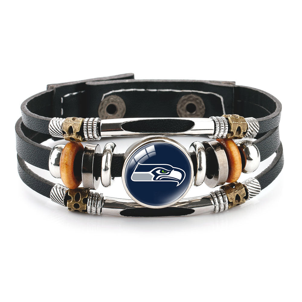 Leather Sports Team Logo Bracelet – Adjustable Fans Wristband Gift for Game Day & Holidays