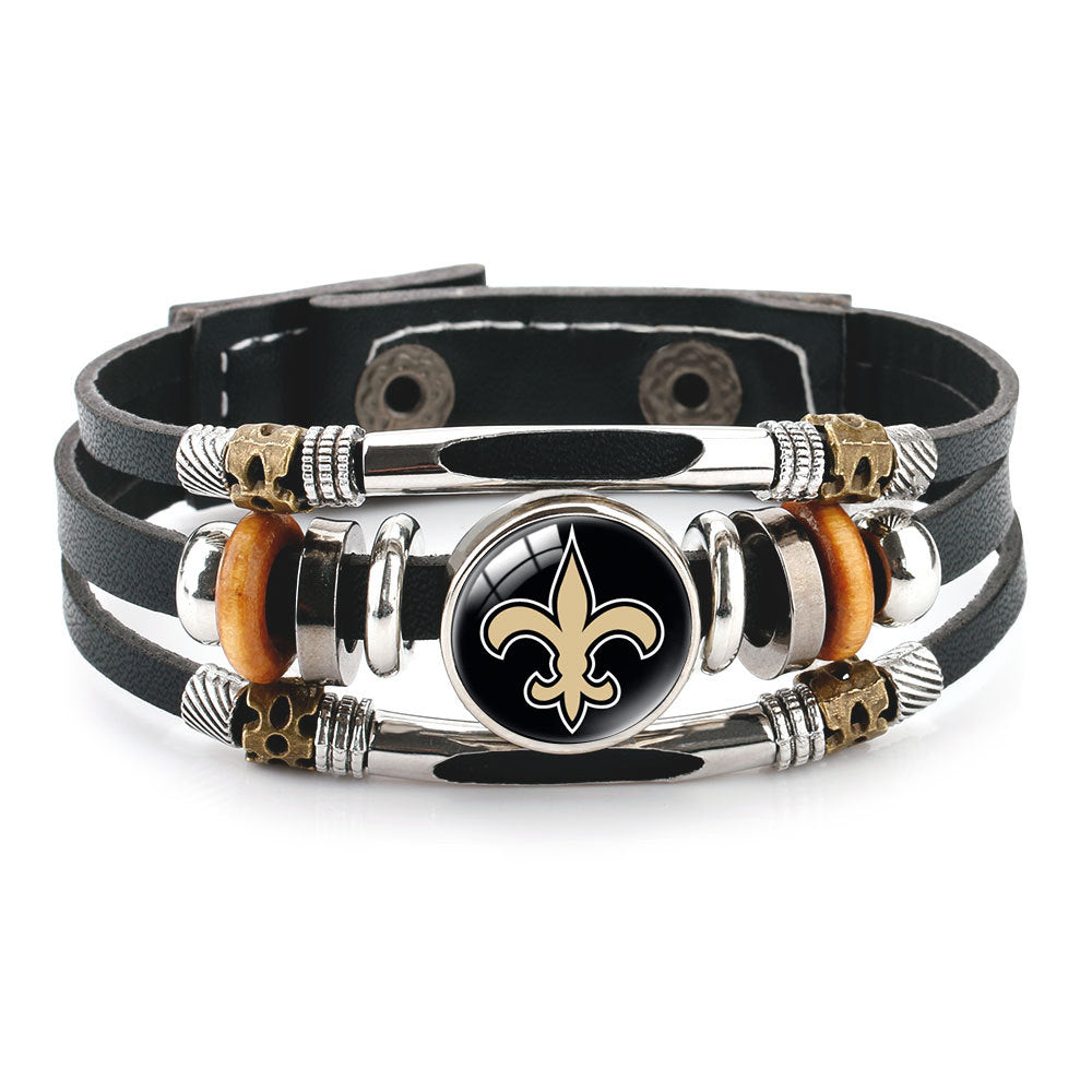 Leather Sports Team Logo Bracelet – Adjustable Fans Wristband Gift for Game Day & Holidays