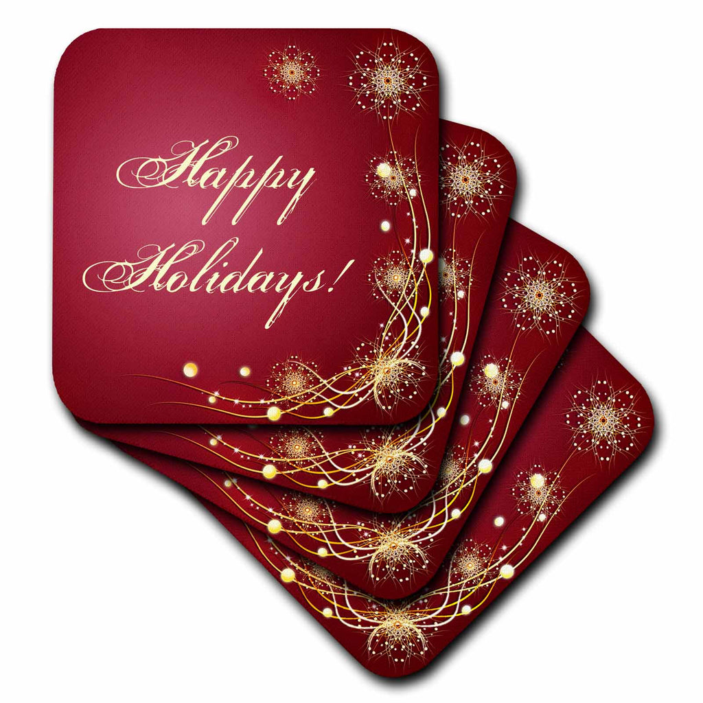 3dRose Happy Holidays Yellow Text on red. Decorative Frame Festive Mood - Coasters (CST_335204)