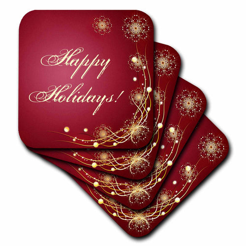 3dRose Happy Holidays Yellow Text on red. Decorative Frame Festive Mood - Coasters (CST_335204)