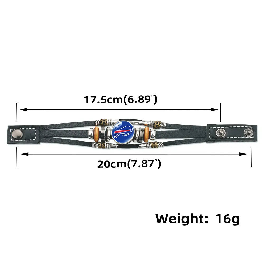 Leather Sports Team Logo Bracelet – Adjustable Fans Wristband Gift for Game Day & Holidays