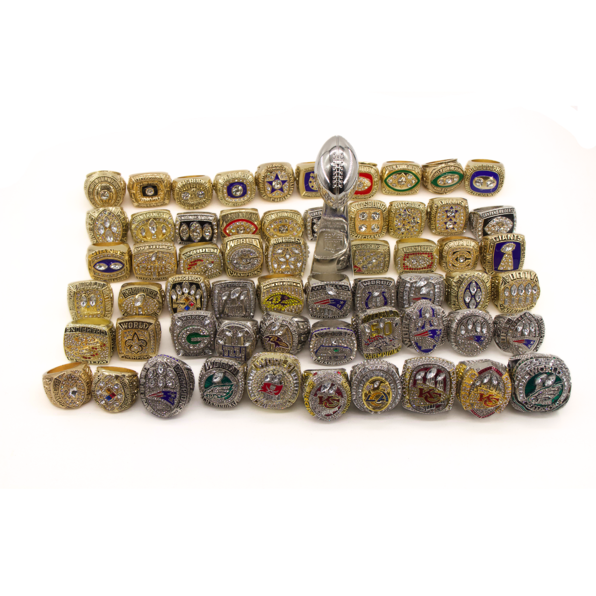 Complete 60-Piece Super Bowl Championship Ring Collection (I–LX) | The Ultimate NFL Grand Set with Luxury Display Case