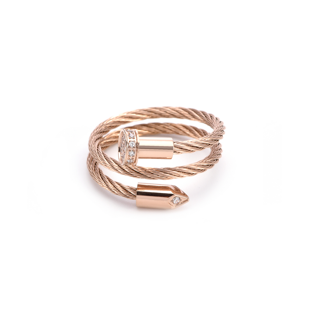 RG115RG B.Tiff Rose Gold Pavé Pointe Cable Adjustable Ring