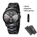 HANNAH MARTIN Brand Men Watch Black Stainless Steel Waterproof Fashion Sports Multifunctional Quartz Wristatch Relogio Masculino