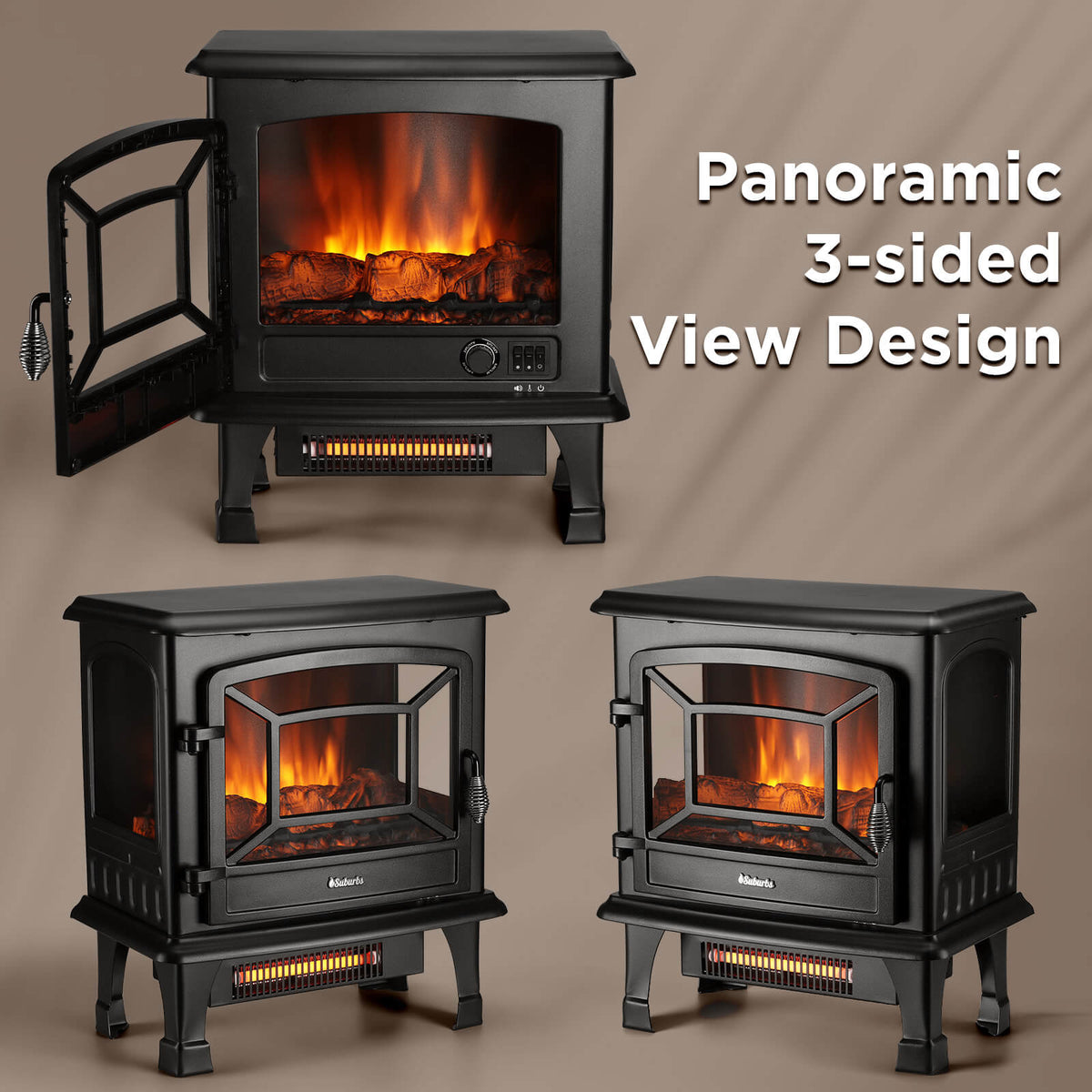 Suburbs TS20-SD Electric Fireplace Stove Heater with Sound