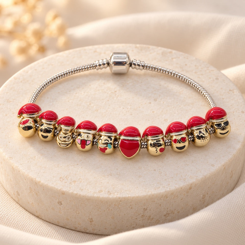 Christmas Red Hat Character Charm Bracelet – Festive Holiday Gift for Her