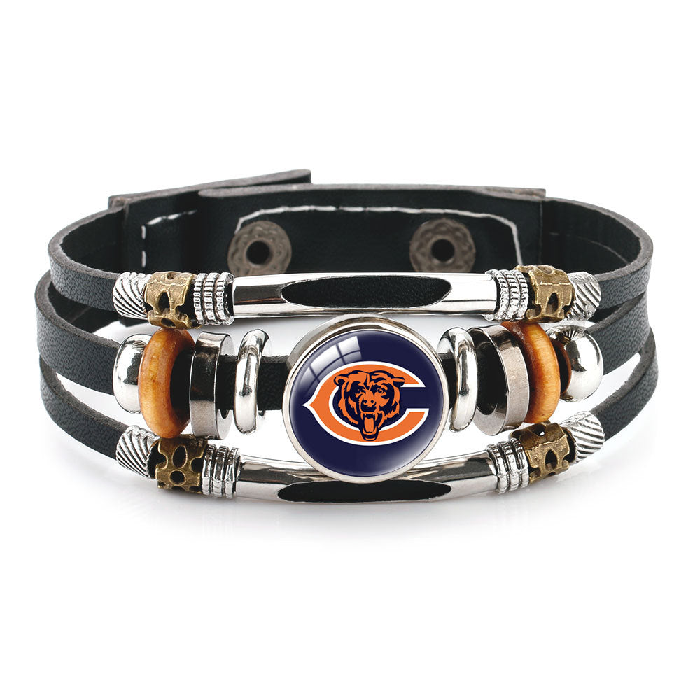 Leather Sports Team Logo Bracelet – Adjustable Fans Wristband Gift for Game Day & Holidays