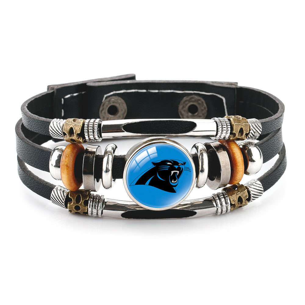 Leather Sports Team Logo Bracelet – Adjustable Fans Wristband Gift for Game Day & Holidays
