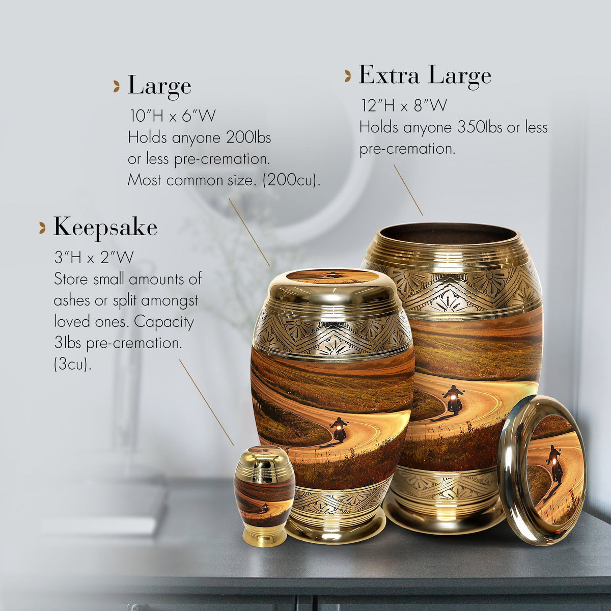 Highway to Heaven Motorcycle Extra Large Urn or Companion Urn – Extra Large Urns for Human Ashes | XL Urn & XXL Urn