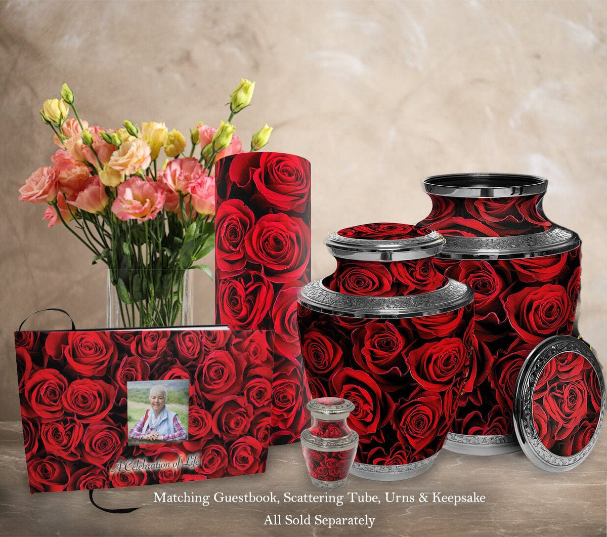Crimson Rose Matching Themed 'Celebration of Life' Guest Book for Funeral or Memorial Service