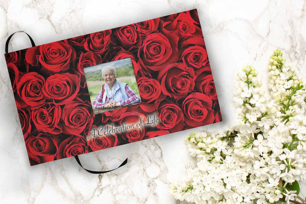 Crimson Rose Matching Themed 'Celebration of Life' Guest Book for Funeral or Memorial Service
