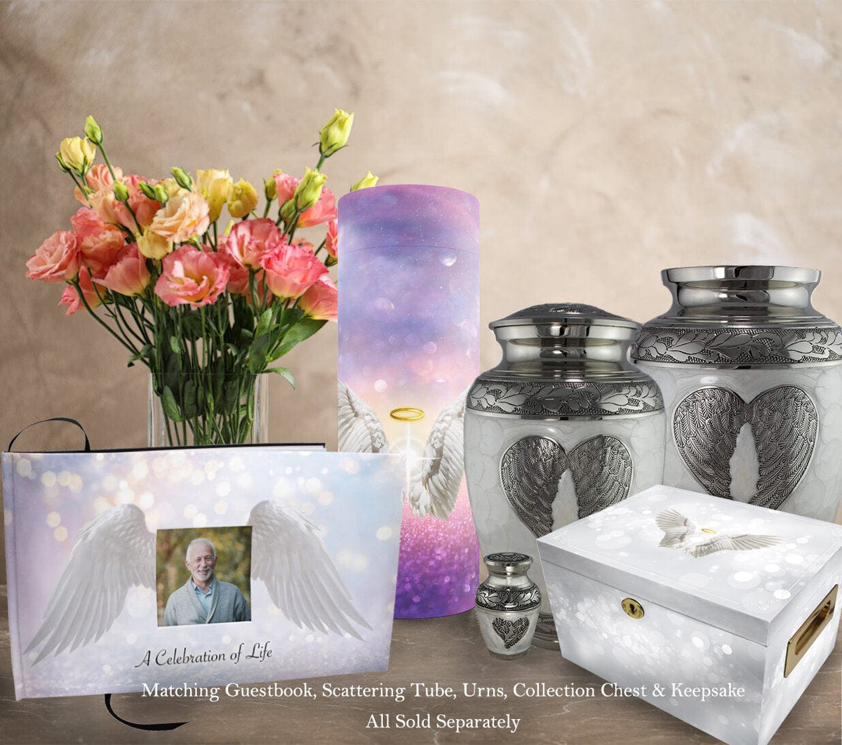 Loving Angel Wings Matching Themed 'Celebration of Life' Guest Book for Funeral or Memorial Service
