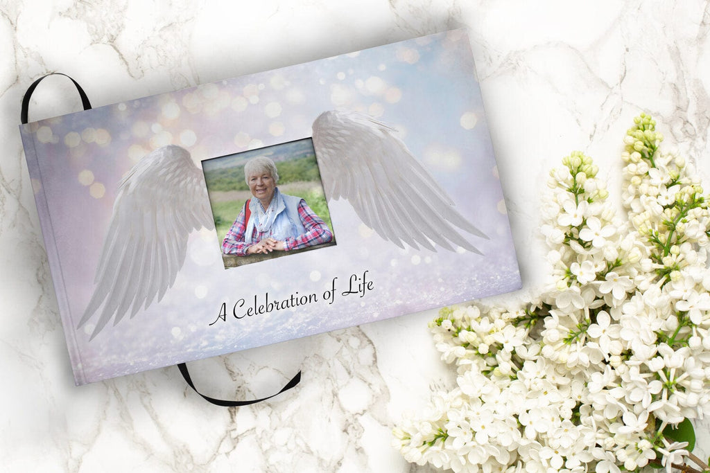 Loving Angel Wings Matching Themed 'Celebration of Life' Guest Book for Funeral or Memorial Service