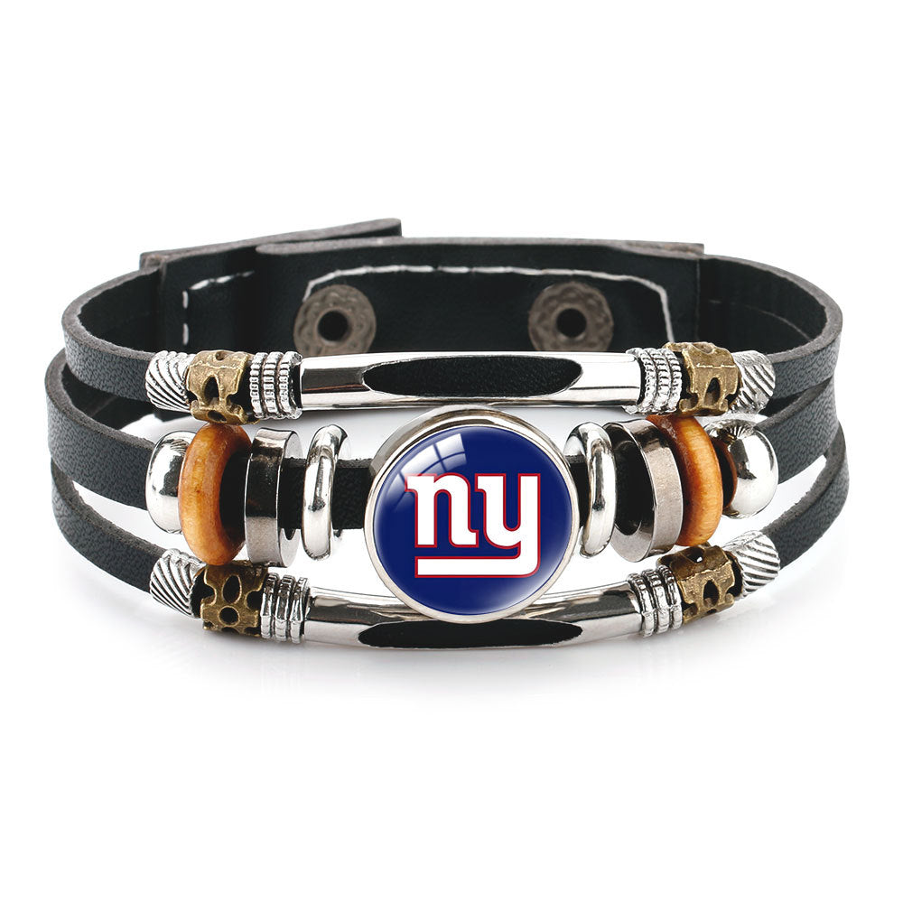 Leather Sports Team Logo Bracelet – Adjustable Fans Wristband Gift for Game Day & Holidays