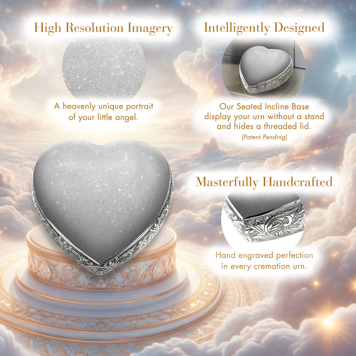 Sparkling White Baby or Child Cremation Urn - Urns For Babies