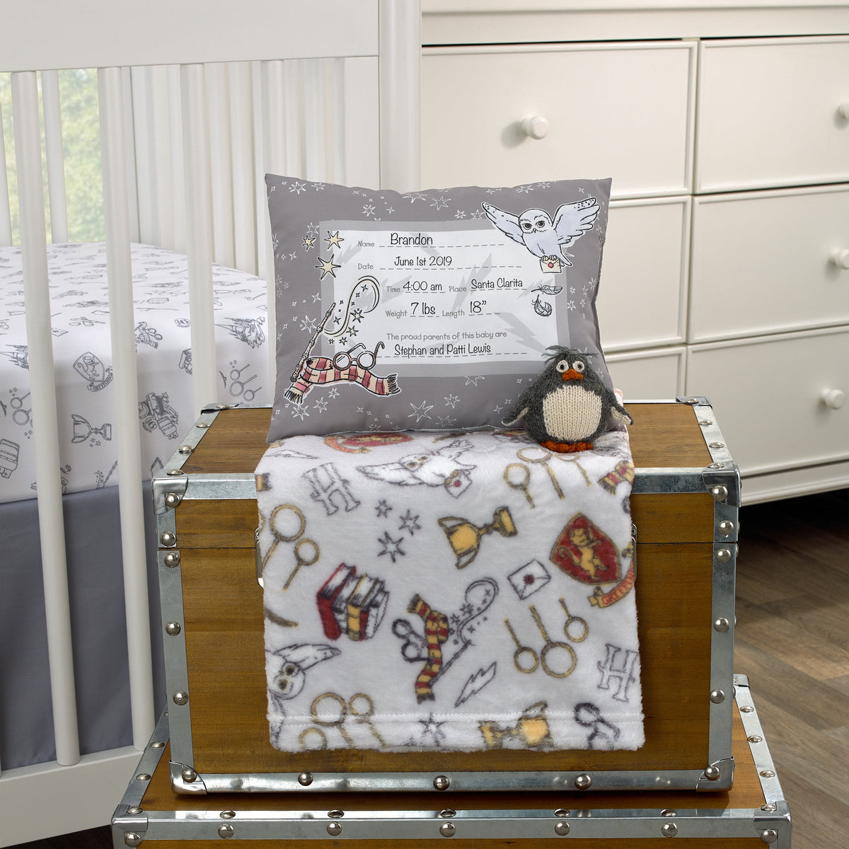 Warner Bros  Harry Potter Magical Moments Grey and White Keepsake Pillow