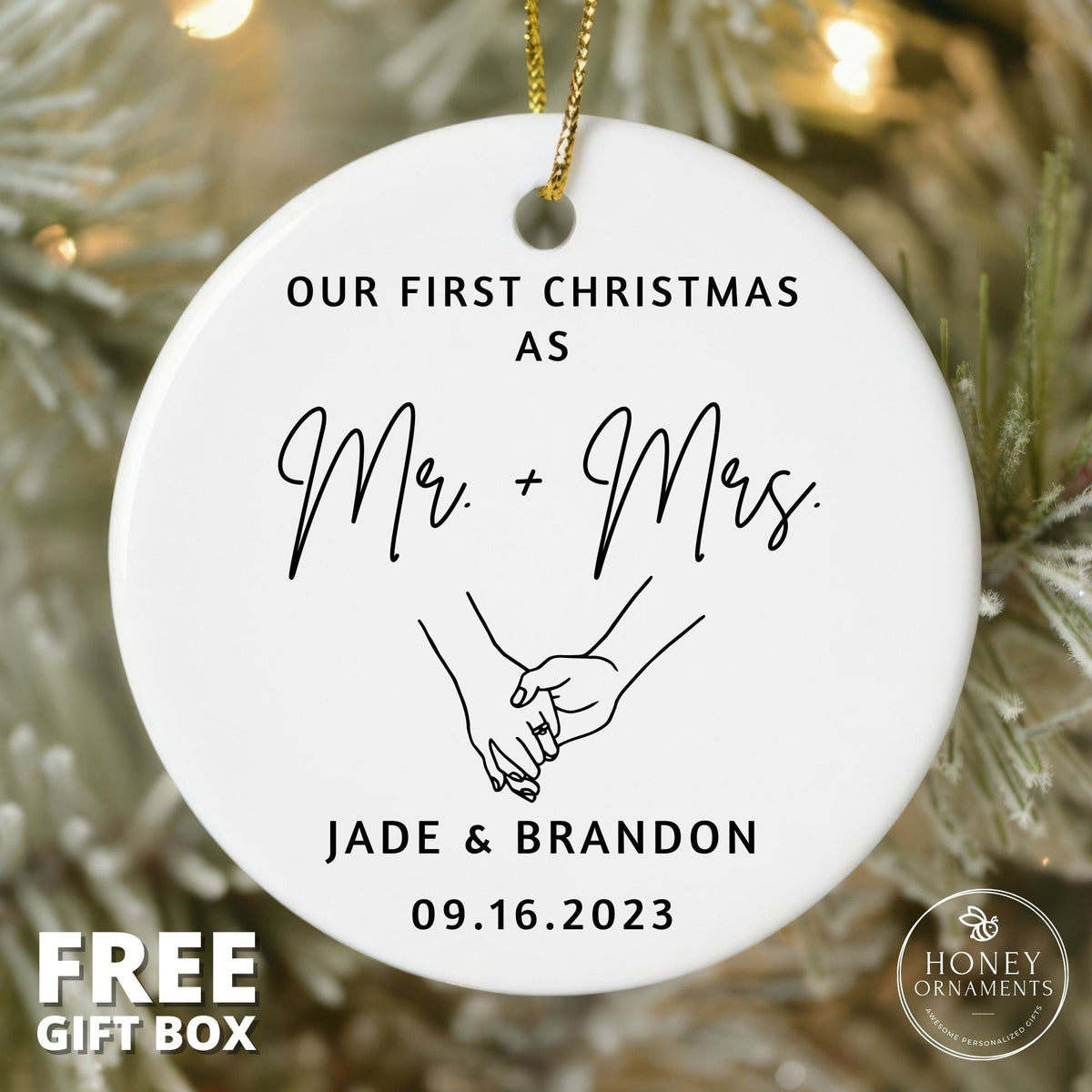 Our First Christmas as Mr and Mrs 2026 Personalized Wedding Ornament