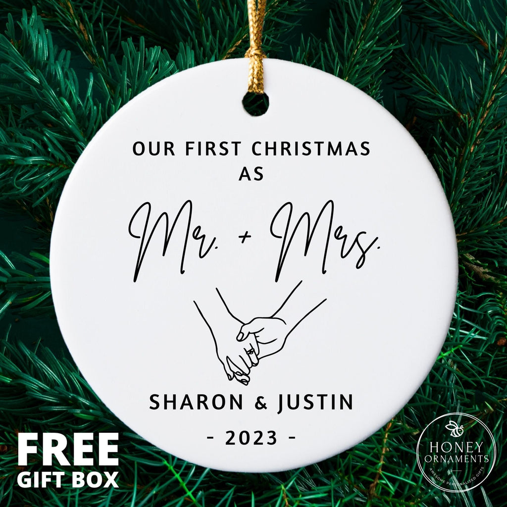 Our First Christmas as Mr and Mrs 2026 Personalized Wedding Ornament