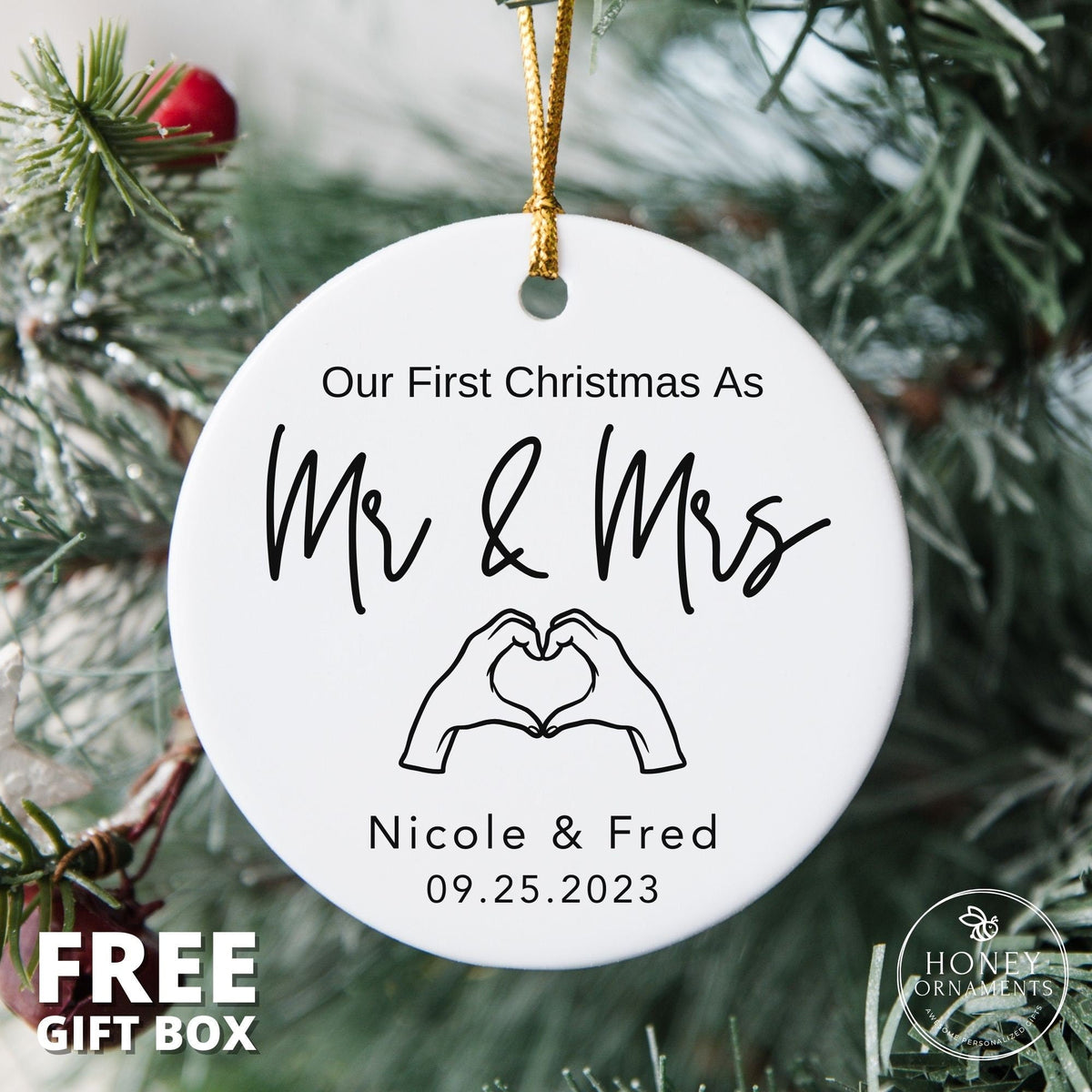 Personalized First Christmas Married Ornament – Mr & Mrs Ceramic