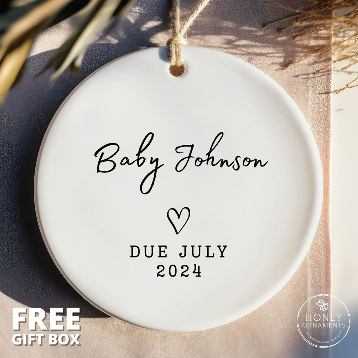Expecting New Baby Ornament - Personalized Baby Due Christmas Ornament