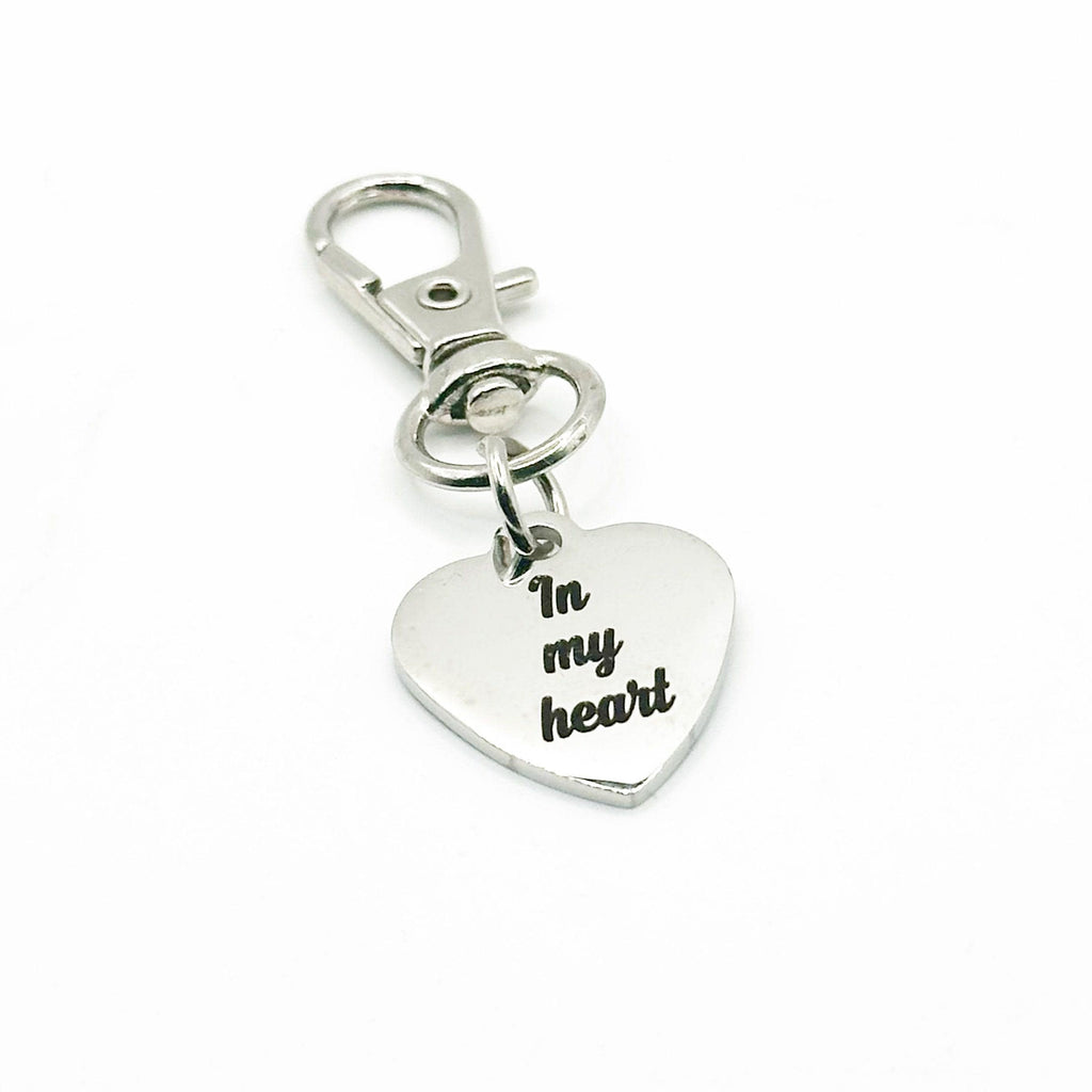 In My Heart Clip On Charm Stainless Steel Heart Charm Gift For Love Remembrance Memorial Purse Zipper Planner Charm