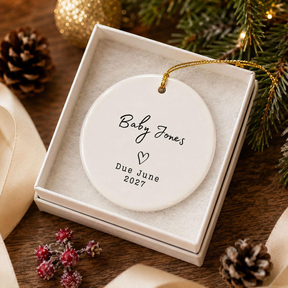 Expecting New Baby Ornament - Personalized Baby Due Christmas Ornament