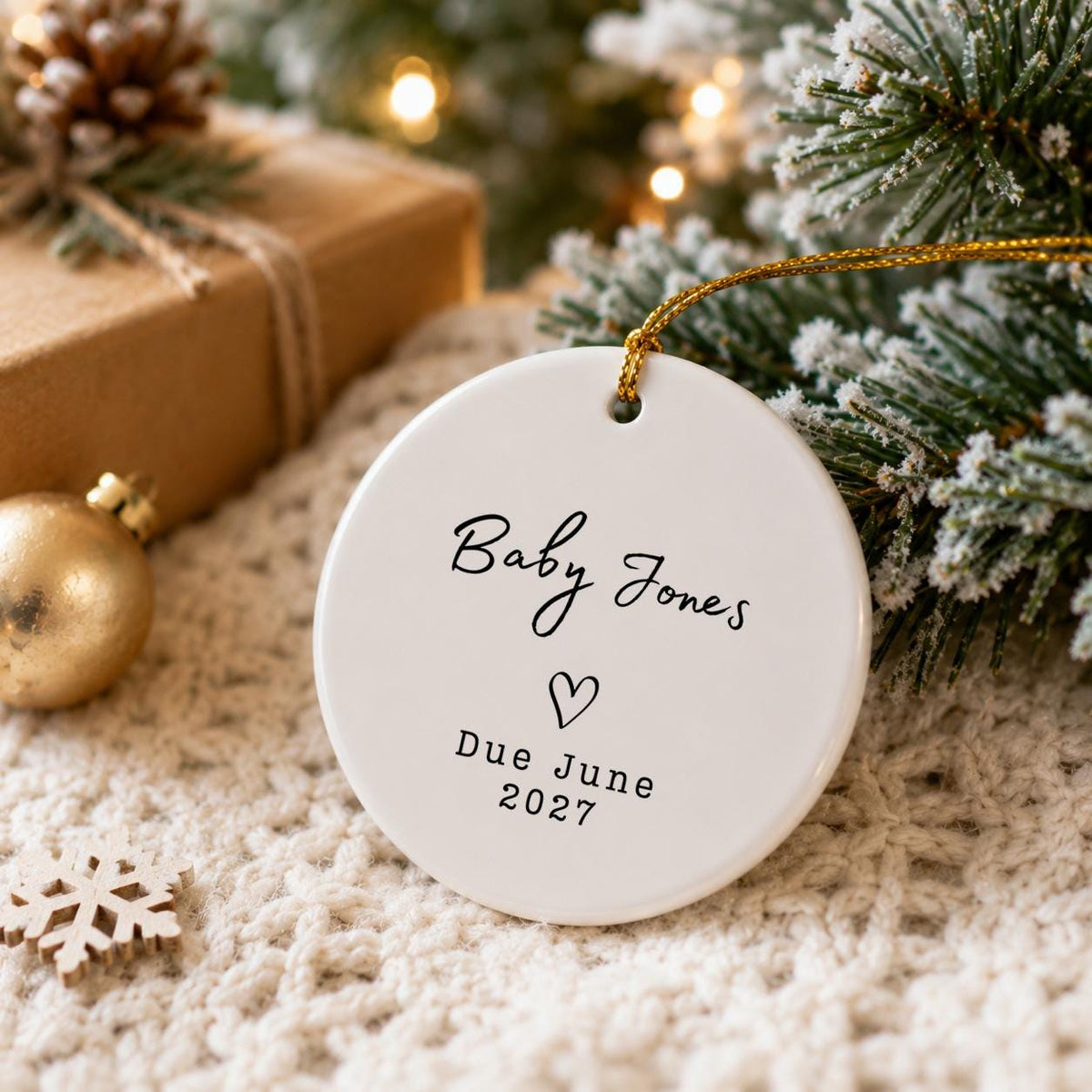 Expecting New Baby Ornament - Personalized Baby Due Christmas Ornament