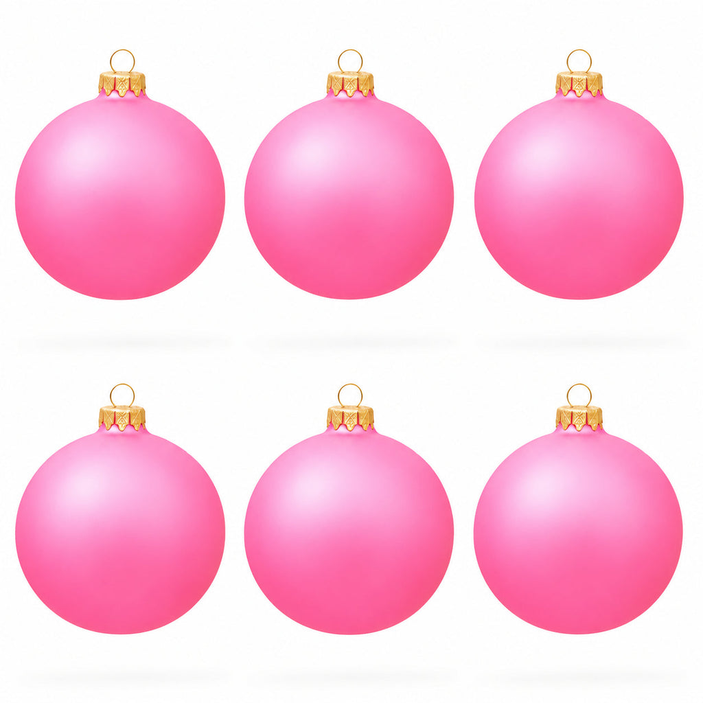 Set of 6 Solid Pink Glass Ball Christmas Ornaments 3.25 Inches (045)